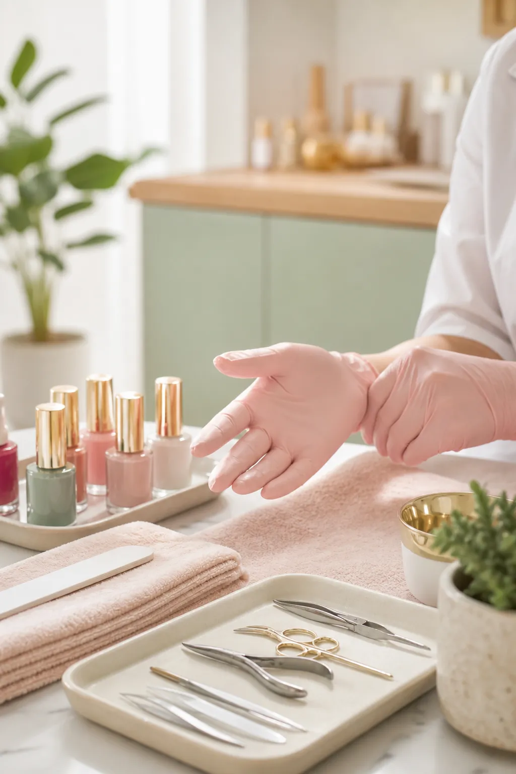 Clean manicure tools and polish prepared for a City Nails appointment