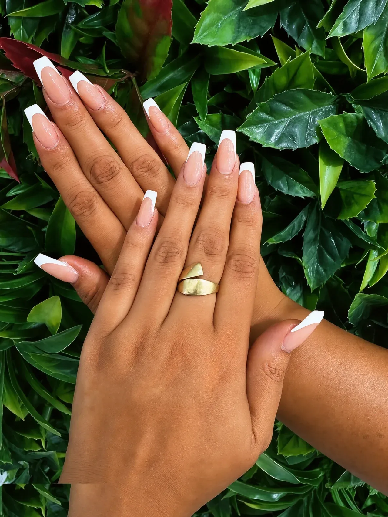 Long white French tips on coffin-shaped nails