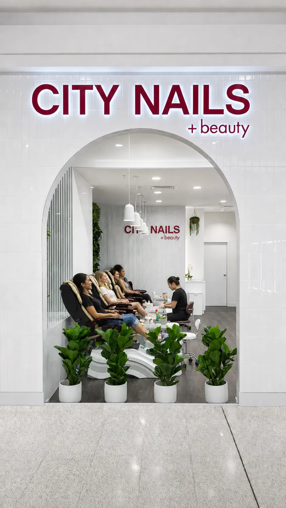 City Nails & Beauty arched storefront at Earlville Shopping Town